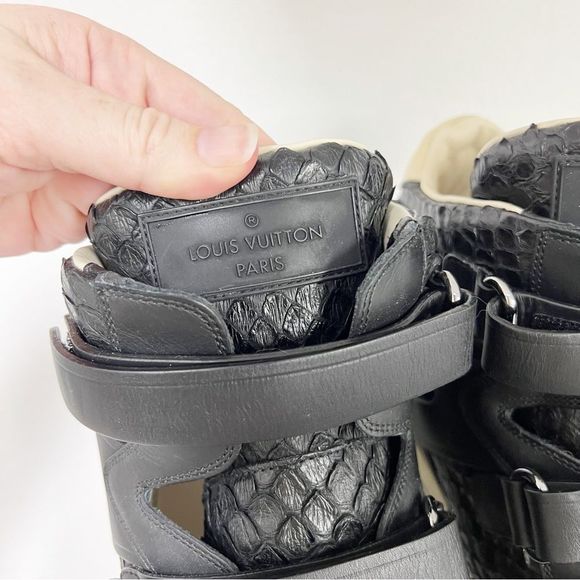 Louis Vuitton Reptile Sneaker Boot Black Leather High Top 12 Mens - Picture 7 of 14